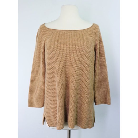 Calypso St. Barth Sweaters - Calypso St. Barth 3/4 Sleeve Cashmere Sweater Bateau Neck Pullover Tan Beige M